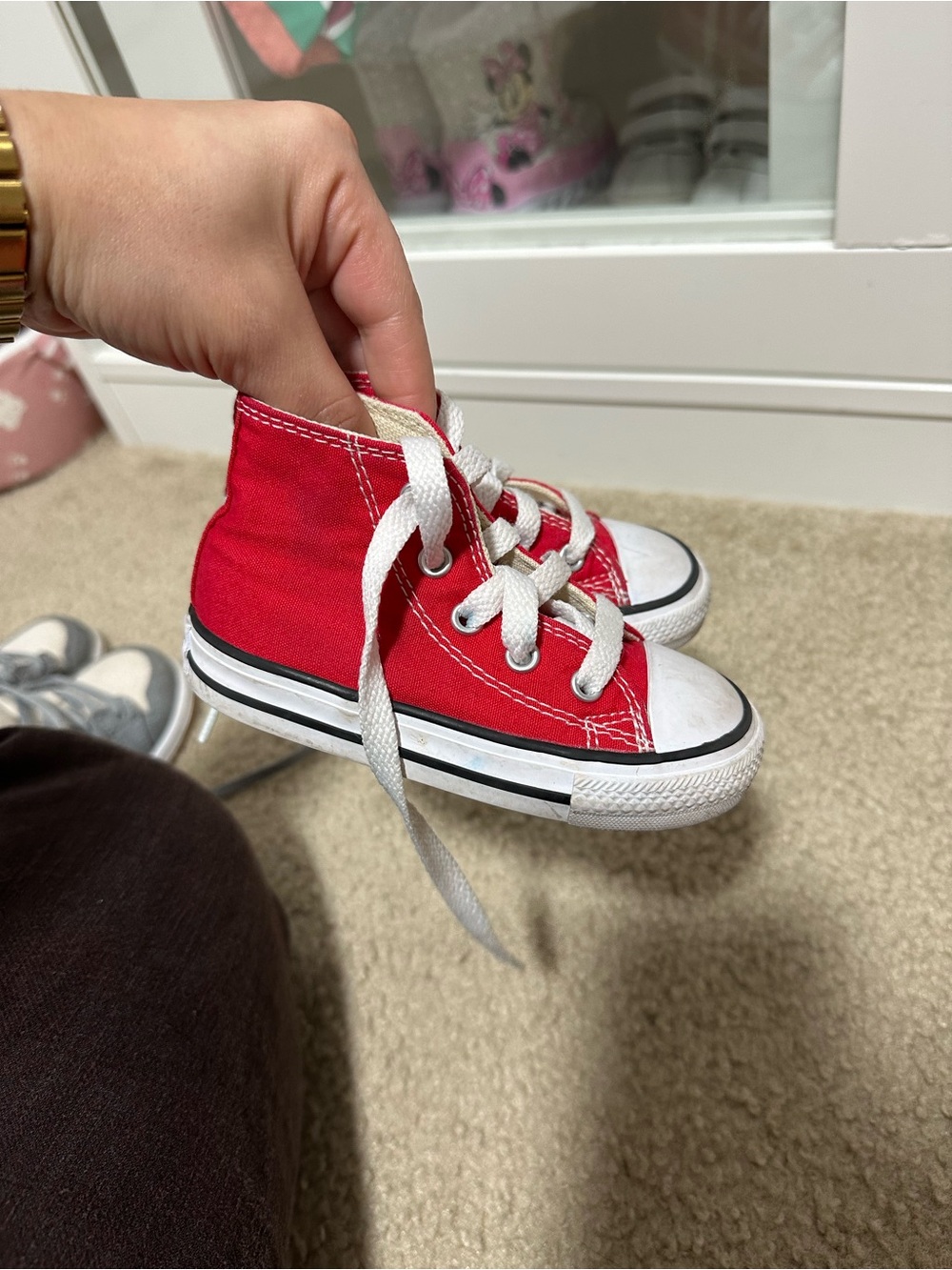 Toddlers' Red High-Top Canvas Sneakers with White Laces